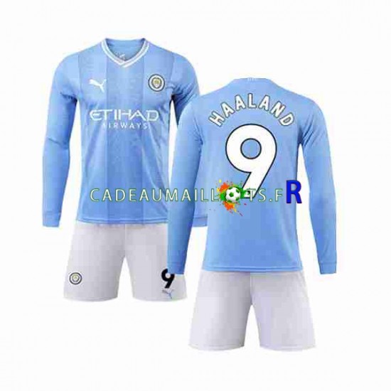 Manchester City Maillot avec flocage Haaland 9 Domicile 2023-2024 ,Tenue Enfant ML