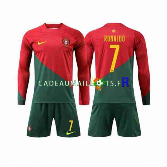 Portugal Maillot avec flocage Ronaldo 7 Domicile Coupe du Monde 2022 ,Tenue Enfant ML