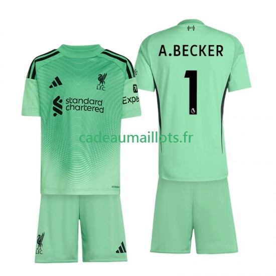 Liverpool Maillot avec flocage Alisson Becker 1 Gardien Domicile 2025-2026 ,Tenue Enfant MC