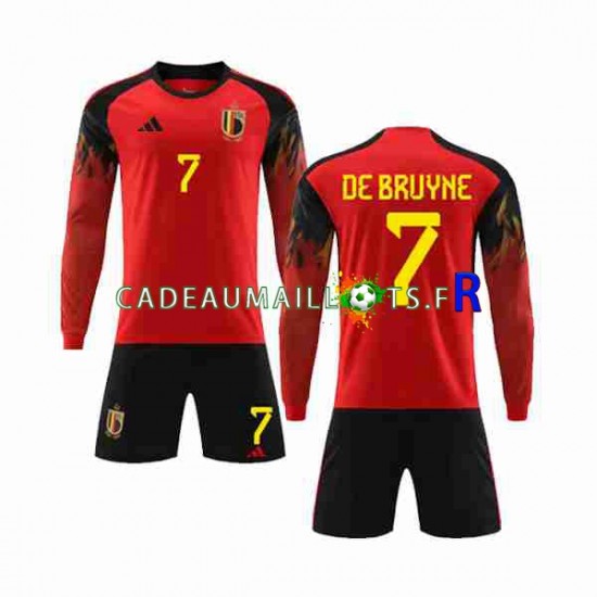 Belgique Maillot avec flocage De Bruyne 7 Domicile Coupe du Monde 2022 ,Tenue Enfant ML