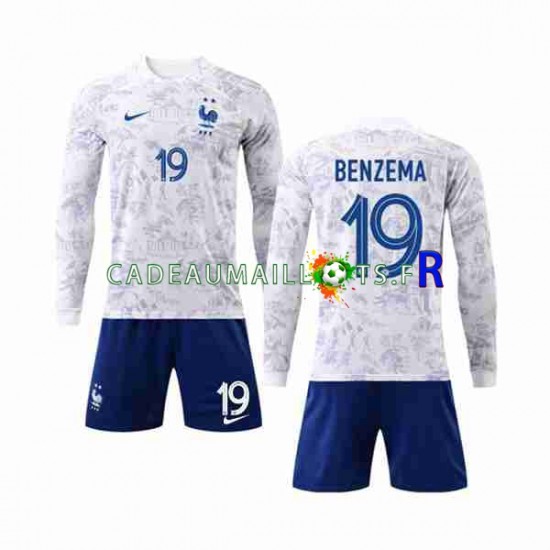 France Maillot avec flocage Benzema 19 Extérieur Coupe du Monde 2022 ,Tenue Enfant ML