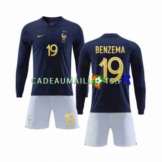 France Maillot avec flocage Benzema 19 Domicile Coupe du Monde 2022 ,Tenue Enfant ML