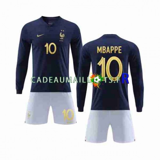 France Maillot avec flocage Mbappé 10 Domicile Coupe du Monde 2022 ,Tenue Enfant ML