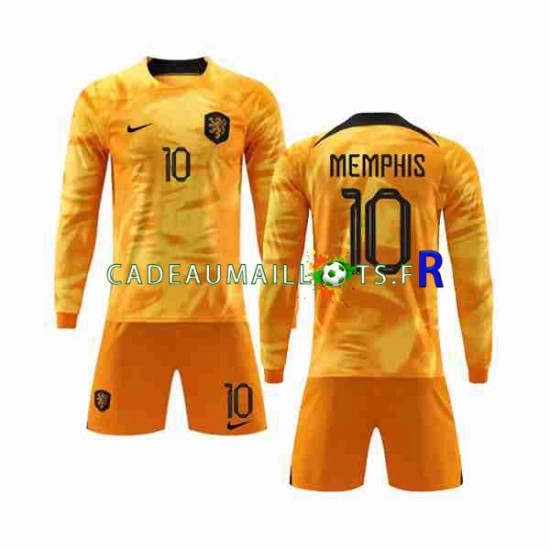 Pays-Bas Maillot avec flocage Memphis 10 Domicile Coupe du Monde 2022 ,Tenue Enfant ML