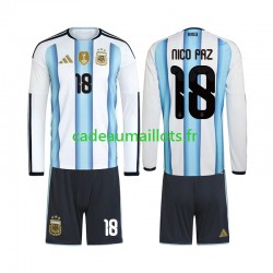 Argentine Maillot avec flocage Nico Paz 18 Domicile Coupe du Monde 2026 ,Tenue Enfant ML