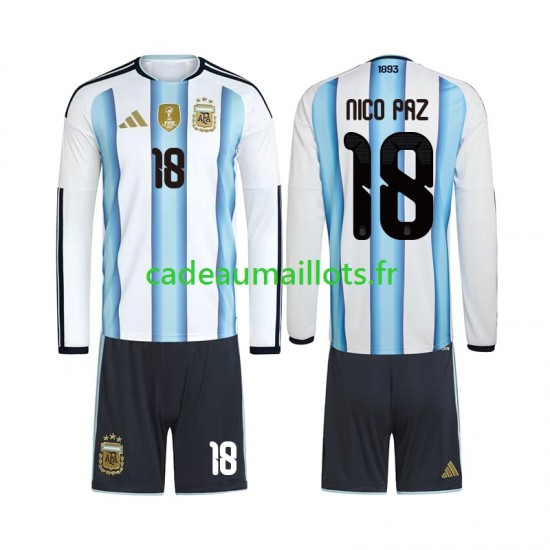 Argentine Maillot avec flocage Nico Paz 18 Domicile Coupe du Monde 2026 ,Tenue Enfant ML