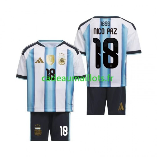 Argentine Maillot avec flocage Nico Paz 18 Domicile Coupe du Monde 2026 ,Tenue Enfant MC