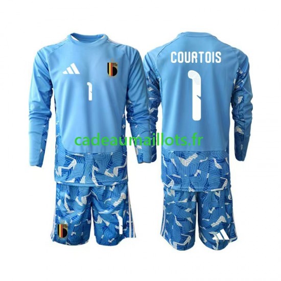 Belgique Maillot avec flocage Thibaut Courtois 1 Gardien Domicile Coupe du Monde 2026 ,Tenue Enfant ML