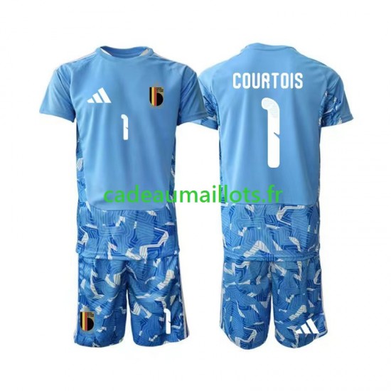Belgique Maillot avec flocage Thibaut Courtois 1 Gardien Domicile Coupe du Monde 2026 ,Tenue Enfant MC