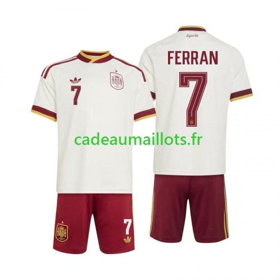 Espagne Maillot avec flocage Ferran Torres 7 Extérieur Coupe du Monde 2026 ,Tenue Enfant MC