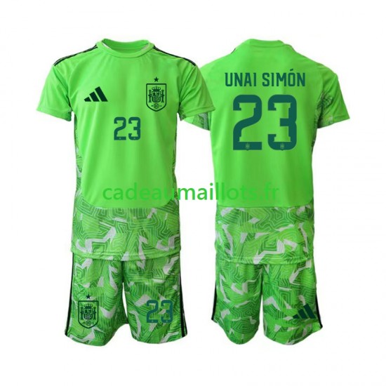 Espagne Maillot avec flocage Unai Simon 23 6th Green color Gardien Coupe du Monde 2026 ,Tenue Enfant MC