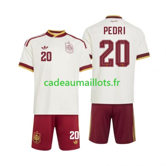 Espagne Maillot avec flocage Pedri 20 Extérieur Coupe du Monde 2026 ,Tenue Enfant MC
