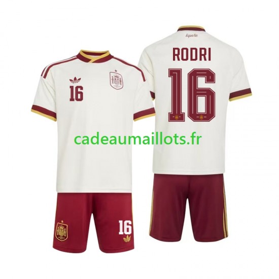 Espagne Maillot avec flocage Rodri 16 Extérieur Coupe du Monde 2026 ,Tenue Enfant MC