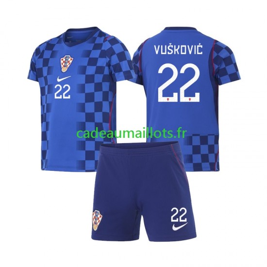 Croatie Maillot avec flocage Luka Vuskovic 22 Extérieur Coupe du Monde 2026 ,Tenue Enfant MC