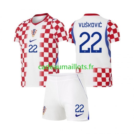 Croatie Maillot avec flocage Luka Vuskovic 22 Domicile Coupe du Monde 2026 ,Tenue Enfant MC