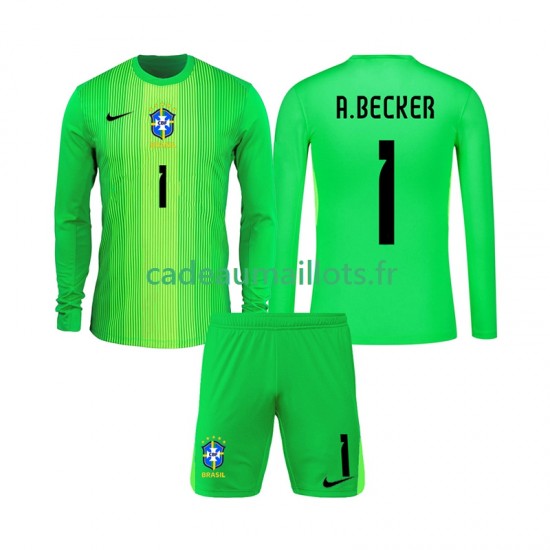 Brésil Maillot avec flocage Alisson Becker 1 Gardien Domicile 2026 ,Tenue Enfant ML