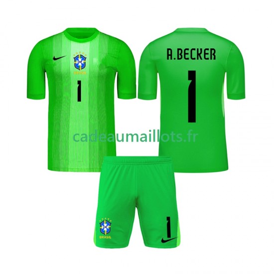 Brésil Maillot avec flocage Alisson Becker 1 Gardien Domicile 2026 ,Tenue Enfant MC