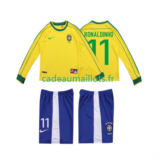 Brésil Maillot avec flocage RONALDINHO 11 Rétro Domicile 1988 ,Tenue Enfant ML