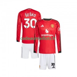 Manchester United Maillot avec flocage Benjamin Sesko 30 Domicile 2025-2026 ,Tenue Enfant ML