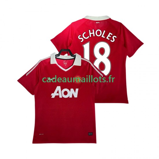 Manchester United Maillot avec flocage SCHOLES 18 Rétro Domicile 2010 2011 ,Homme MC