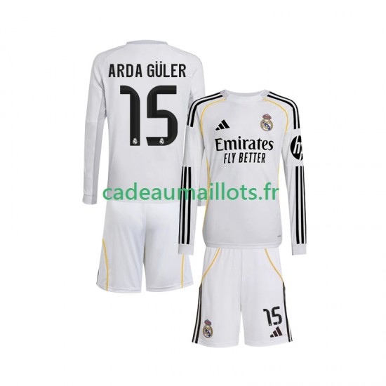 Real Madrid Maillot avec flocage Arda Guler 15 Domicile 2025-2026 ,Tenue Enfant ML