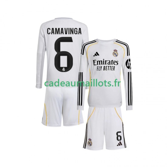 Real Madrid Maillot avec flocage Camavinga 6 Domicile 2025-2026 ,Tenue Enfant ML