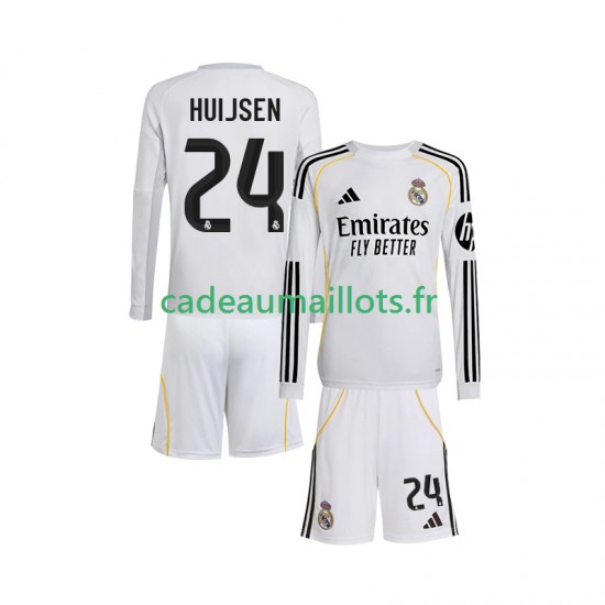 Real Madrid Maillot avec flocage Huijsen 24 Domicile 2025-2026 ,Tenue Enfant ML