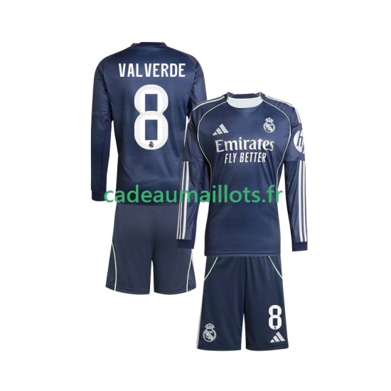 Real Madrid Maillot avec flocage Valverde 8 Extérieur 2025-2026 ,Tenue Enfant ML