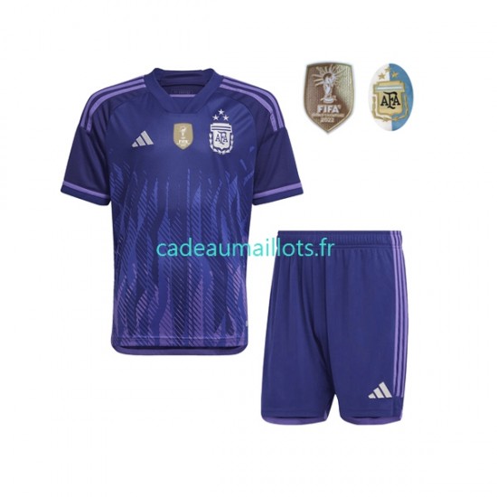 Argentine Maillot avec flocage 3 Stars Extérieur Coupe du Monde 2022 ,Tenue Enfant MC