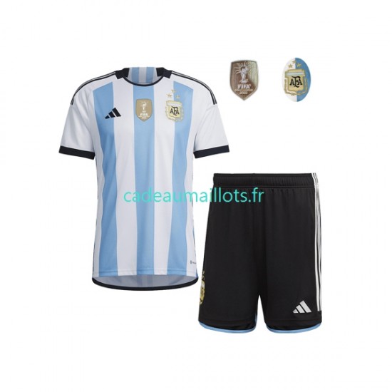 Argentine Maillot avec flocage 3 Stars Domicile Coupe du Monde 2022 ,Tenue Enfant MC