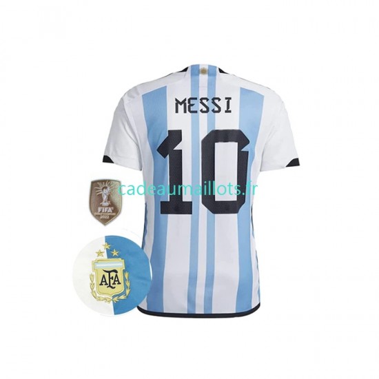 Argentine Maillot avec flocage Messi 10 3 Stars Domicile Coupe du Monde 2022 ,Homme MC