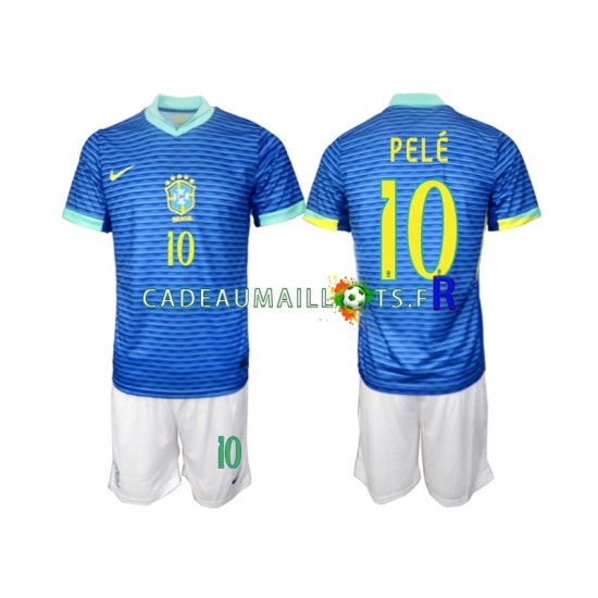 Brésil Maillot avec flocage PELE 10 Extérieur 2024 ,Tenue Enfant MC