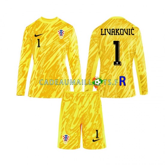 Croatie Maillot avec flocage DOMINIK LIVAKOVIC 1 Gardien Domicile Euro 2024 ,Tenue Enfant ML