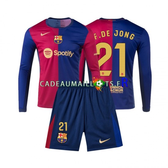 FC Barcelone Maillot avec flocage Frenkie de Jong 21 Domicile 2024-2025 ,Tenue Enfant ML