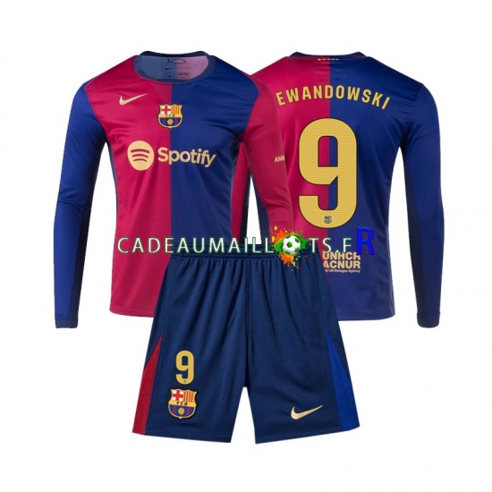 FC Barcelone Maillot avec flocage Lewandowski 9 Domicile 2024-2025 ,Tenue Enfant ML