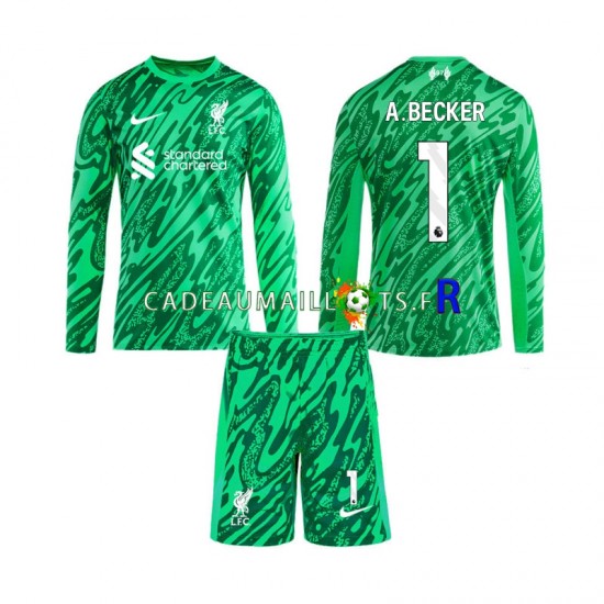 Liverpool Maillot avec flocage Alisson Becker 1 Gardien Extérieur 2024-2025 ,Tenue Enfant ML