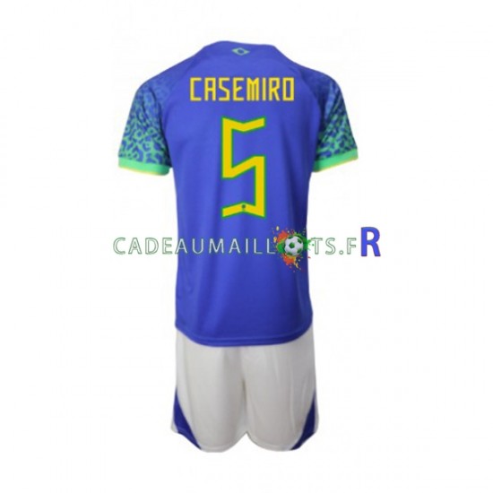 Brésil Maillot avec flocage Casemiro 5 Extérieur Coupe du Monde 2022 ,Tenue Enfant MC