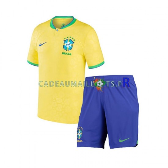 Brésil Maillot avec flocage Domicile Coupe du Monde 2022 ,Tenue Enfant MC