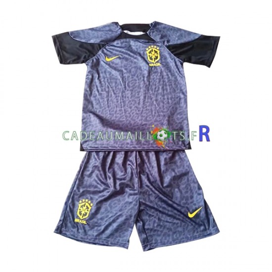 Brésil Maillot avec flocage Gardien Domicile Coupe du Monde 2022 ,Tenue Enfant MC