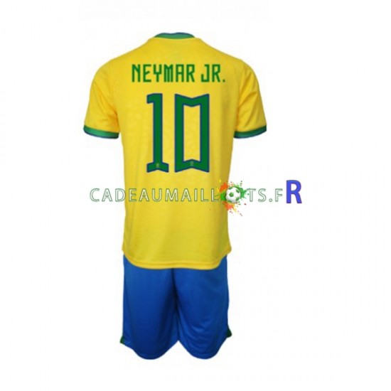 Brésil Maillot avec flocage Neymar JR 10 Domicile Coupe du Monde 2022 ,Tenue Enfant MC