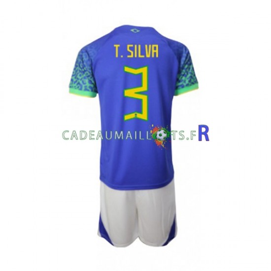 Brésil Maillot avec flocage Thiago Silva 3 Extérieur Coupe du Monde 2022 ,Tenue Enfant MC