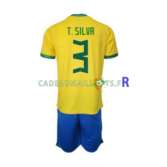 Brésil Maillot avec flocage Thiago Silva 3 Domicile Coupe du Monde 2022 ,Tenue Enfant MC