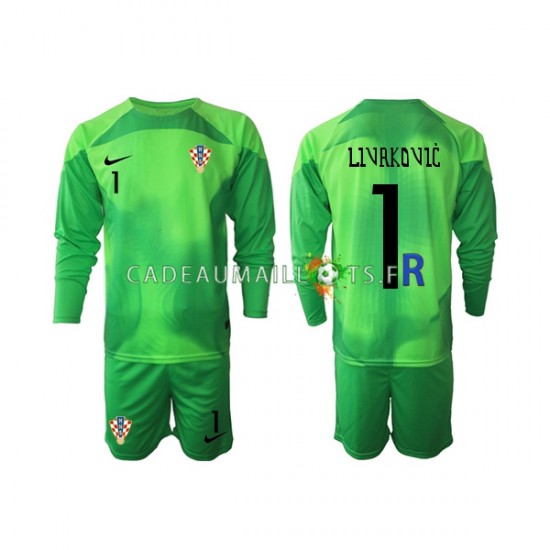 Croatie Maillot avec flocage Livakovic 1 Gardien Extérieur Coupe du Monde 2022 ,Tenue Enfant ML