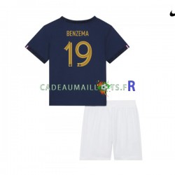France Maillot avec flocage Benzema 19 Domicile Coupe du Monde 2022 ,Tenue Enfant MC