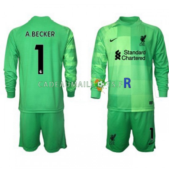 Liverpool Maillot avec flocage Alisson Becker 1 Gardien Domicile 2021-2022 ,Tenue Enfant ML