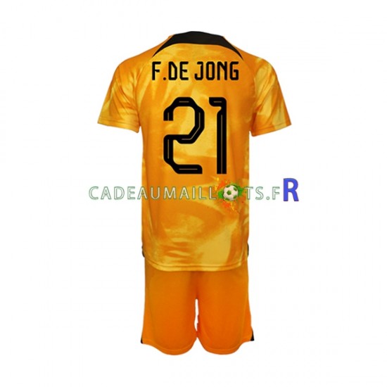 Pays-Bas Maillot avec flocage Frenkie de Jong 21 Domicile Coupe du Monde 2022 ,Tenue Enfant MC