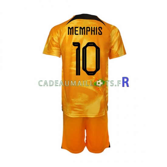 Pays-Bas Maillot avec flocage Memphis Depay 10 Domicile Coupe du Monde 2022 ,Tenue Enfant MC