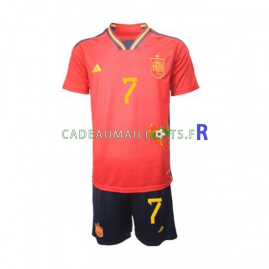 Espagne Maillot avec flocage Alvaro Morata 7 Domicile Coupe du Monde 2022 ,Tenue Enfant MC