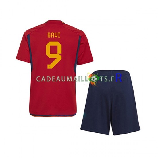 Espagne Maillot avec flocage Gavi 9 Domicile Coupe du Monde 2022 ,Tenue Enfant MC