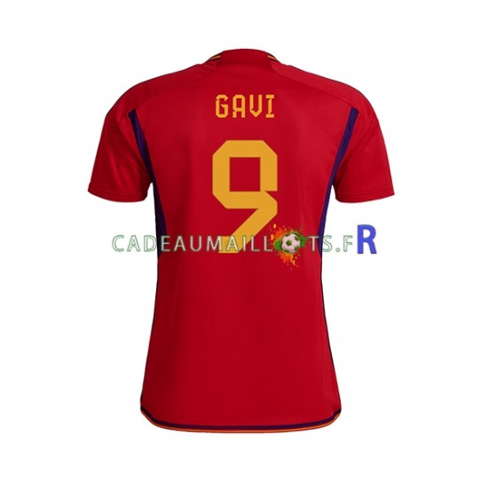 Espagne Maillot avec flocage Gavi 9 Domicile Coupe du Monde 2022 ,Homme MC